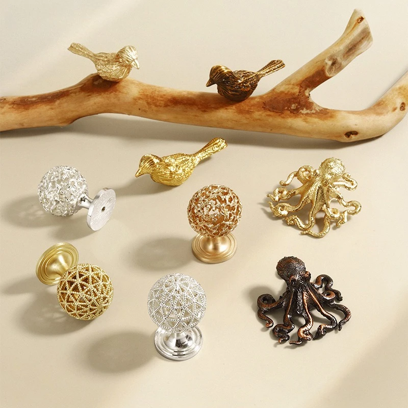 BCD-Simple Cabinet Door Pulls Handle Zinc Alloy Bird Octopus Cabinet Wardrobe Drawer Knobs and Handle Furniture Hardware