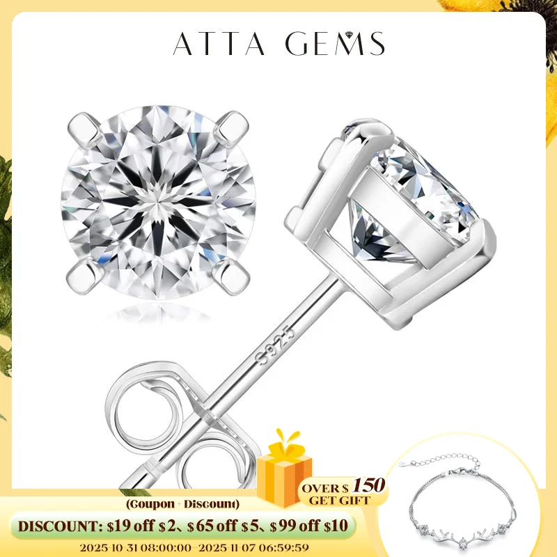 

ATTAGEMS D VVS1 Муассанит Серьги с четырьмя когтями для женщин и мужчин Сверкающие свадебные украшения из стерлингового серебра S925 Доставка из США