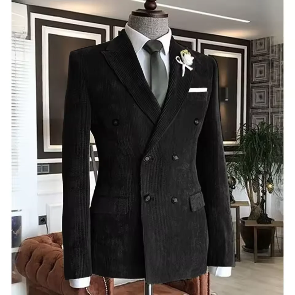 

Men's Corduroy Suit Double Breasted Suit Collar Jacket Pants Slim Fit Casual Fashion Business Formal Office Wear Hot Sale Suits