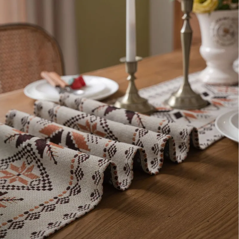 Snowflake Pattern Jacquard Table Runner Cotton Washable Dustproof Indoor Dining Table Decoration For Party Christmas Wedding