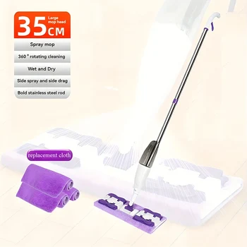Spray Cloth Clip Mop Adjustable Long Handle 360° Rotating Flat Floor Mops for Wood Floor C