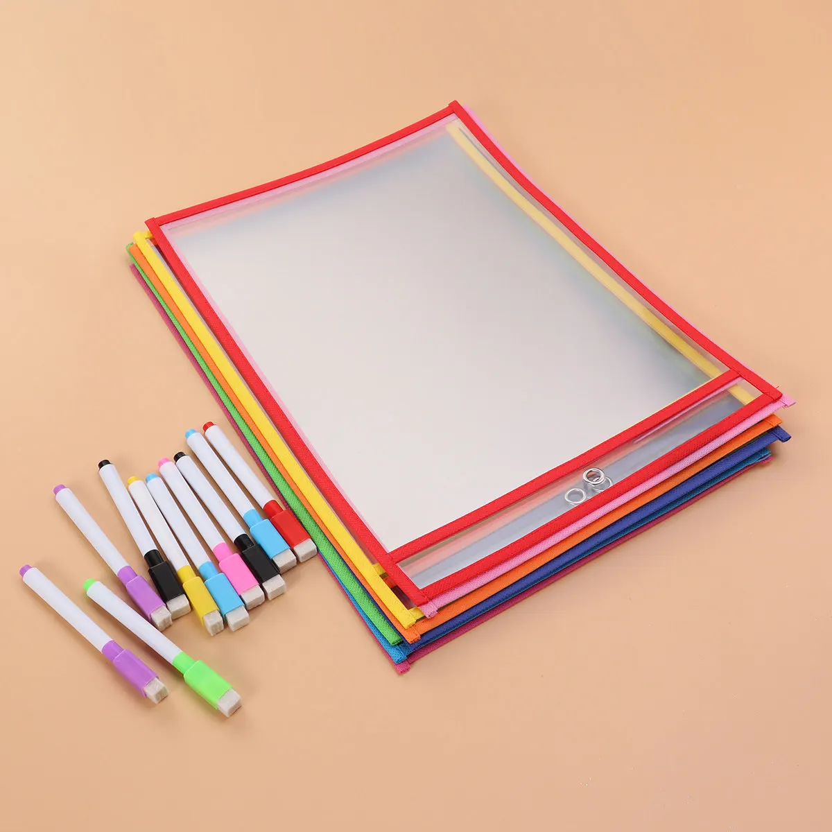 

10Sets Transparent PVC Dry Erase Pockets Reusable Educational Learning Tools for Homeschool Office Use Washable