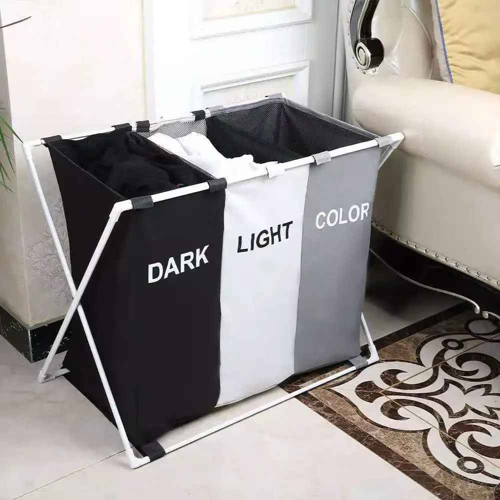 

3 Grids Foldable Laundry Basket Organizer For Dirty Clothes Toy Laundry Hamper Large SorterCollapsible Folding Basket