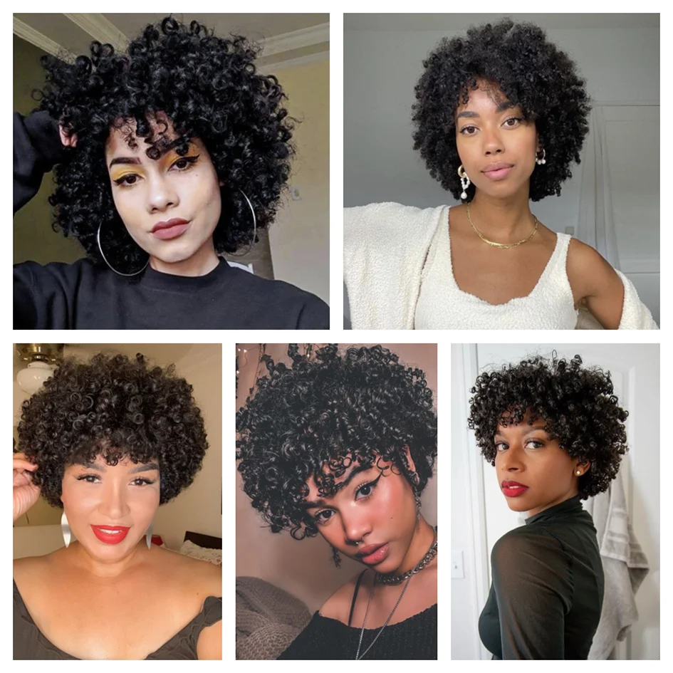 Perruque synthétique Afro noire bouclée de printemps de 6 pouces, coupe de cheveux explosive, perruque courte Super bouclée, Extensions de perruque Bob, usage quotidien, cosplay