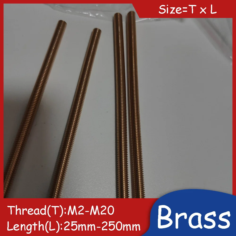 

Brass Thread Rod Bar Stud M2 M2.5 M3 M4 M5 M6 M8 M10 M12 M14 M16 M18 M20 25-250mm Length