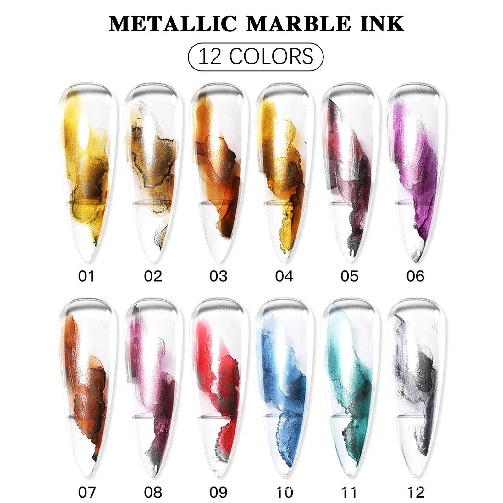 12 stücke Metall Aquarell Tinte Nagellack Blühende Gel Nagel Blase Wirkung Magie Marmor Nail art Lacke Dekoration Für Maniküre