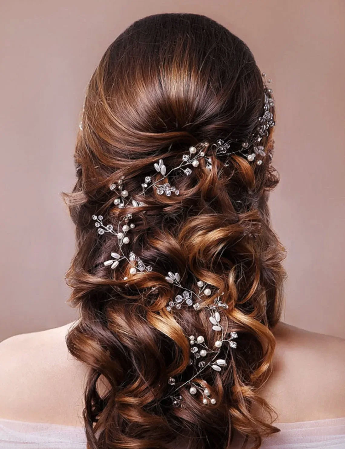 50/100/150cm Fashion Handmade Crystal Pearl  Wire Vines Hairband Wedding Hair Jewelry for Brides Wedding Hair Accessories image 2