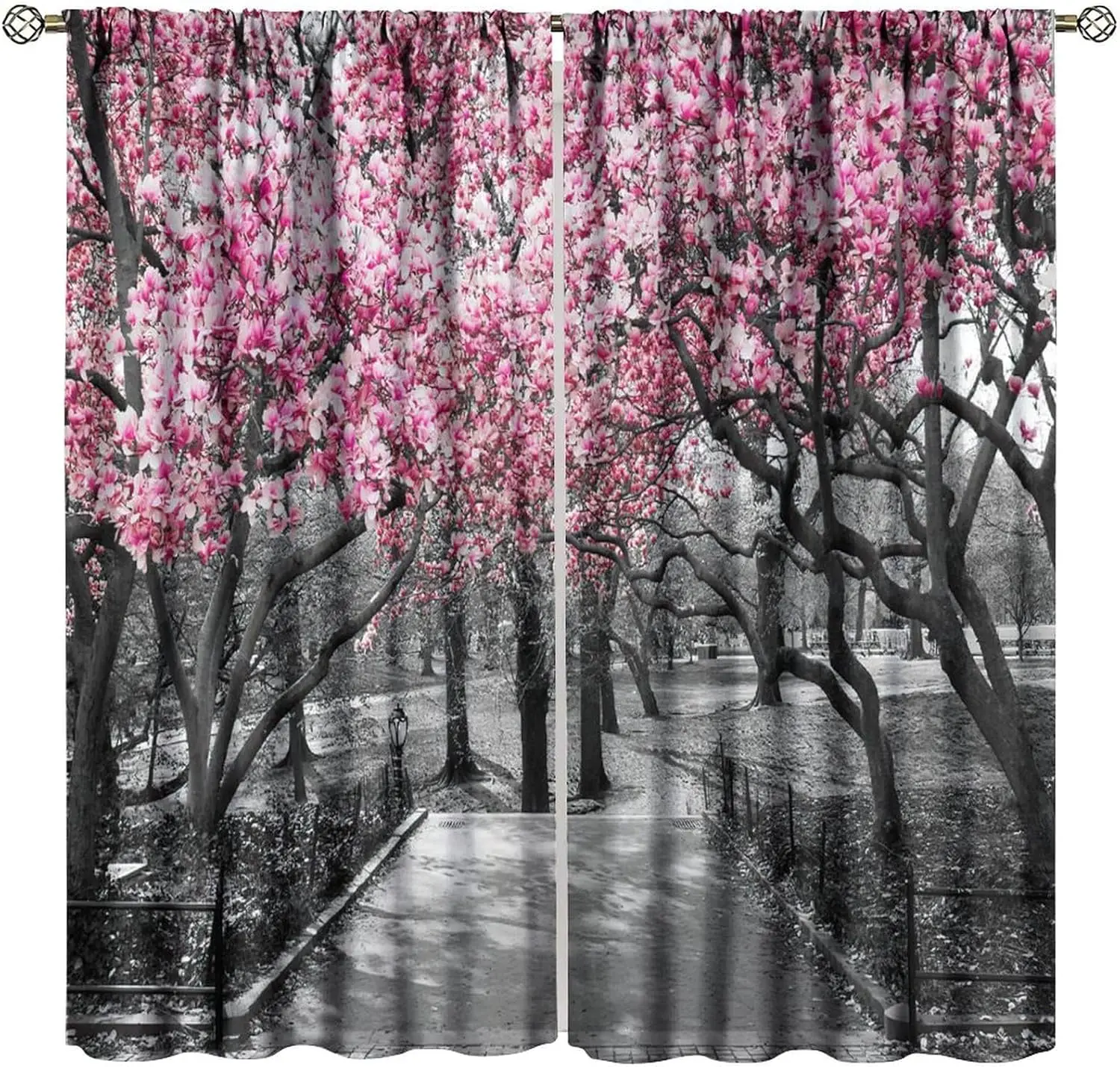 

Pink Cherry Blossom Blackout Window Curtains, Blossoms Landscape Cherry Trees Forest Spring Season Window Drapes, for Living Roo