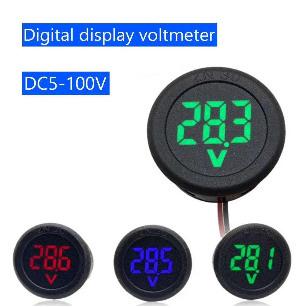 Durable DC 4-100V Car Voltmeter LED Display Circular Panel Voltage Meter Two-wire Volt Detector