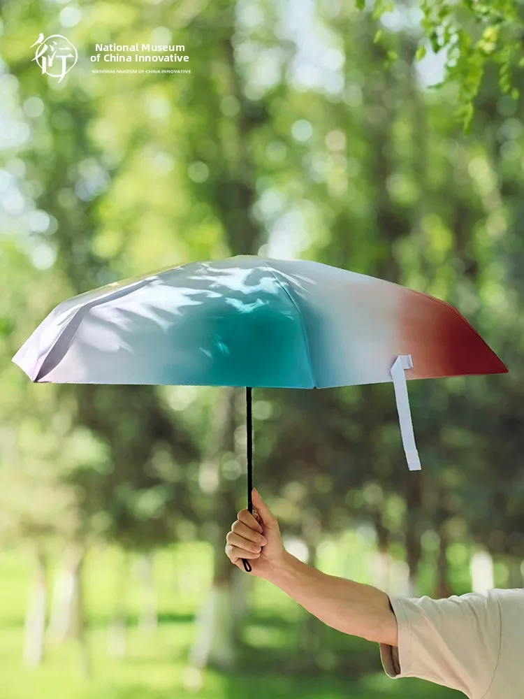 Portable Miniature Museum Glazed Gold Seal Peach Blossom Cave Sun And Rain Umbrella Women's Creative Gift Daily Use High Dens...