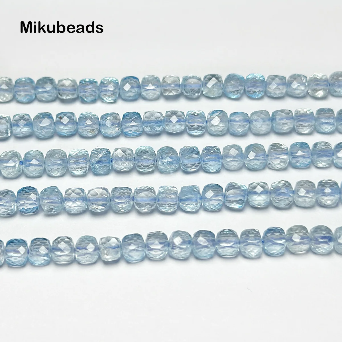 Wholesale Natural 4mm Blue Topaz Faceted Cube Round Loose Beads For Making Jewelry DIY Necklace Bracelet Mikubeads