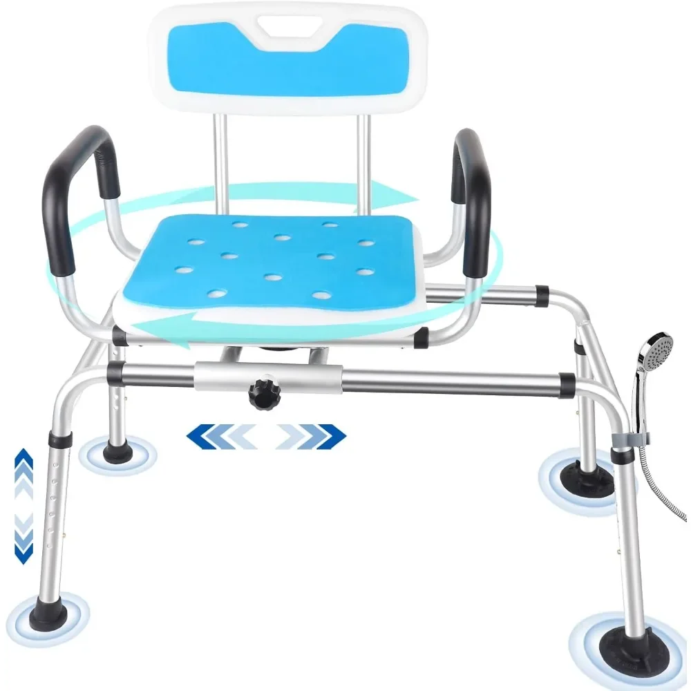 Sliding Shower Chair  Height Adjustable Tub Transfer Bench for Shower Swivel Seat Bath & Shower Safety Seating