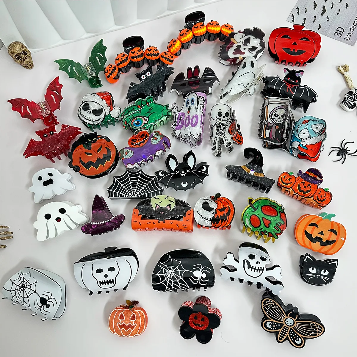 

1 шт. акриловая заколка-краб для волос в виде акулы, летучей мыши, призрака, черепа, для Хэллоуина, для вечеринок, костюмный аксессуар для женщин и девочек, оптом