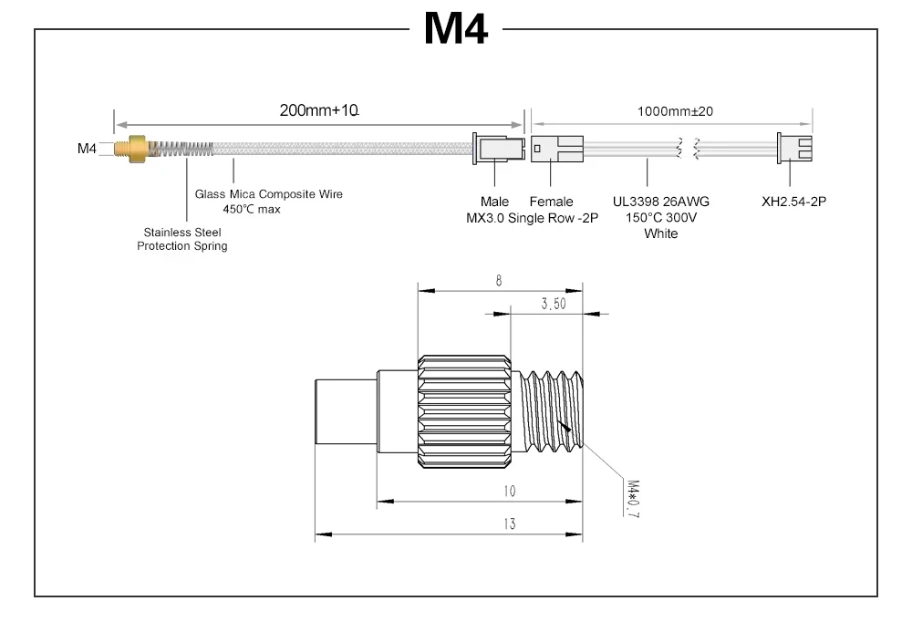 Trianglelab ADR ™ 104NT-4-R025H42G (104GT-2) Thermistor-Sensor, neue Standard-Mehradrig-Laser-geschweißte Leitungen, 3x15 mm, Metall M3 M4 – Detail 33
