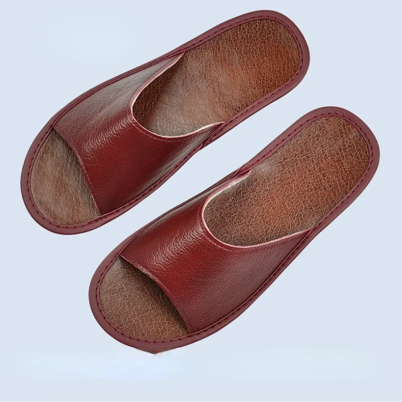 XIHAHA Summer Fashion Cowhide Genuine Leather Slippers Men Soft Bottom Home Slippers Women Non-Slip Shoes Woman Couple Sandals
