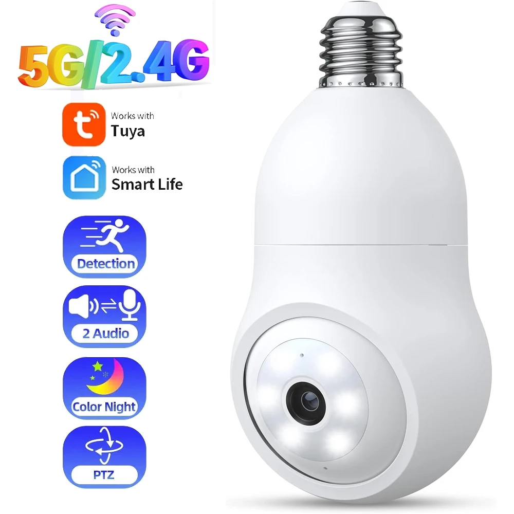 

Tuya Smart Life 5MP 5G Bulb E27 WiFi Camera Indoor PTZ IP CCTV Color Night Vision 3MP Security Video Surveillance Camera