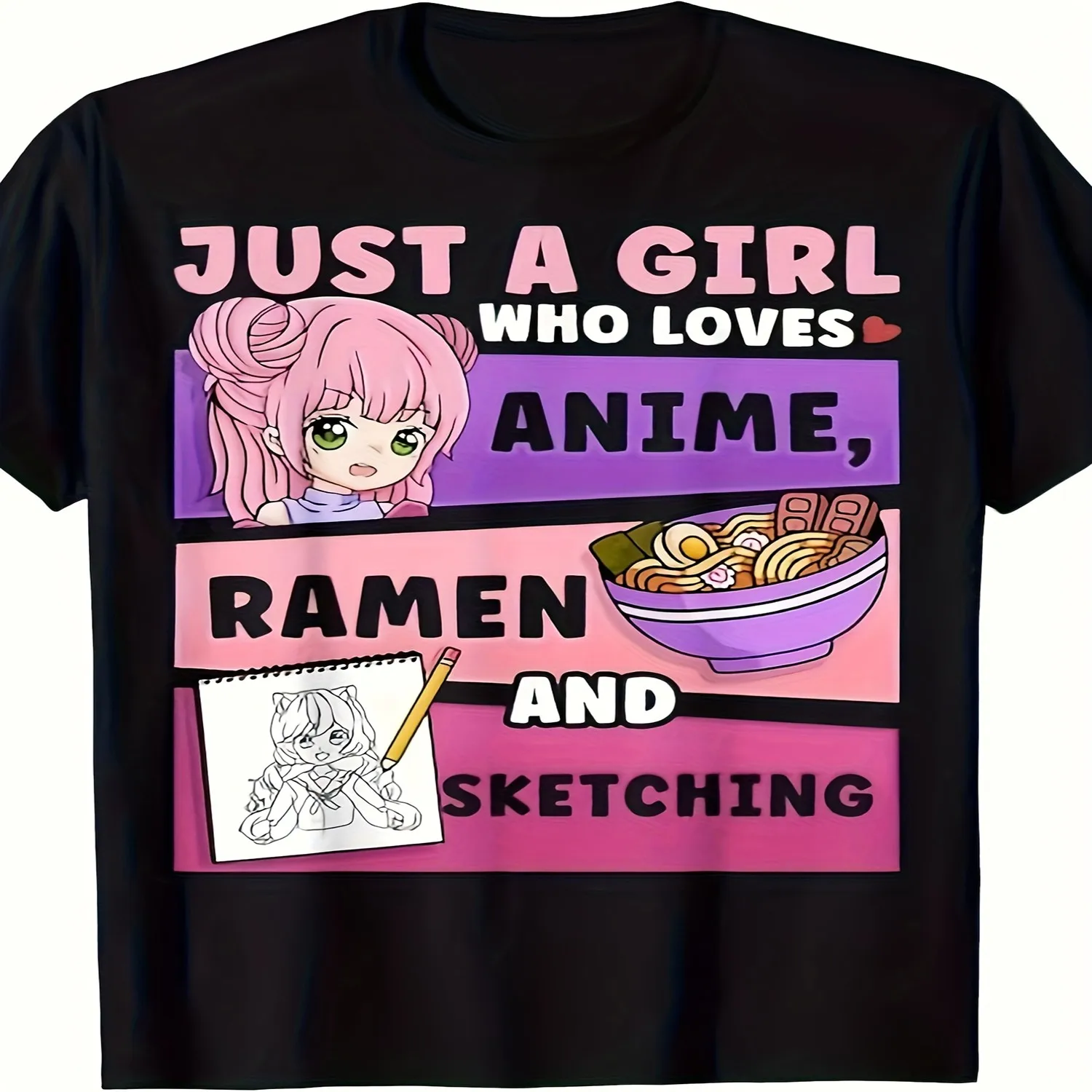 Men's Anime Ramen Sketch Art T-Shirt 100 Cotton Retro Anime Graphic Tee with Ramen Bowl Pencil Sketch Print - Casual Casual Attire for Conventions, Machine Washable Fit Cotton Tee, Gift For Him