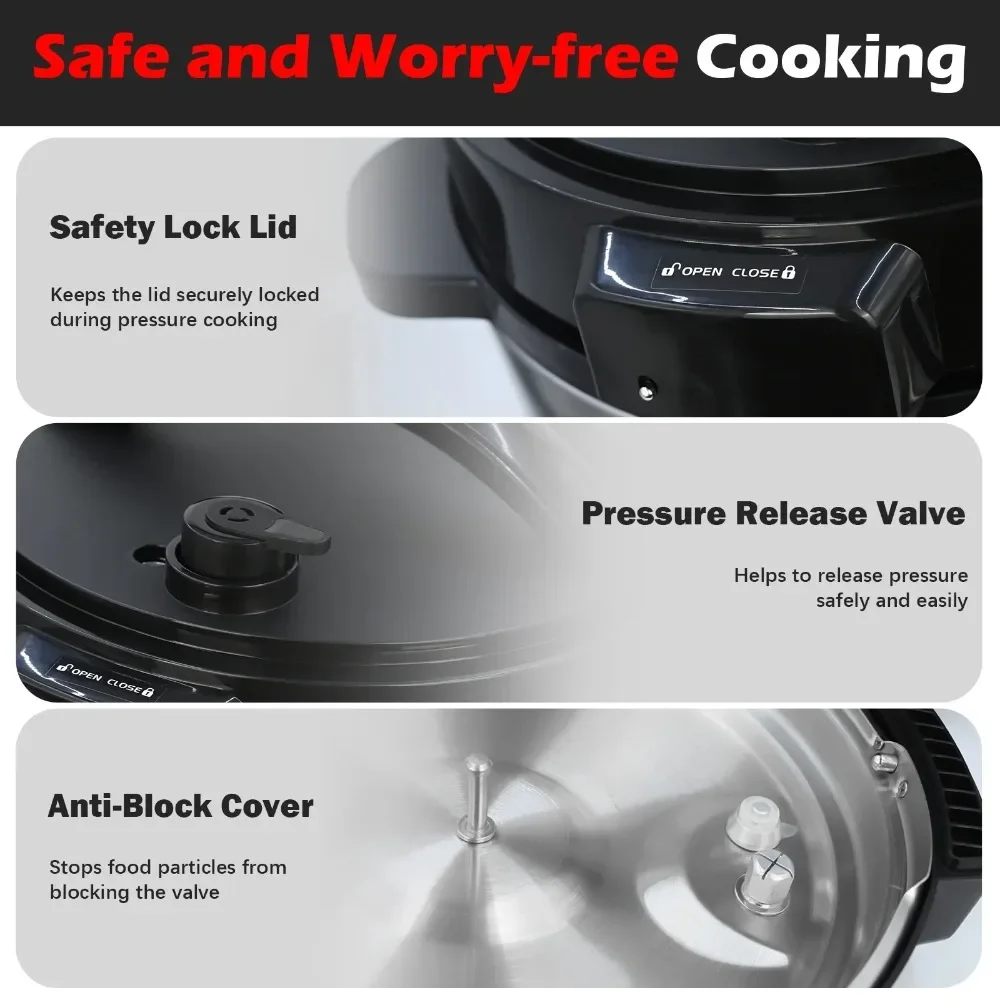 6.5 Quart Electric Pressure Cooker, 8-in-1 Multi Cooker Rice Cooker Slow Cooker Sauté Steamer, Stainless Steel