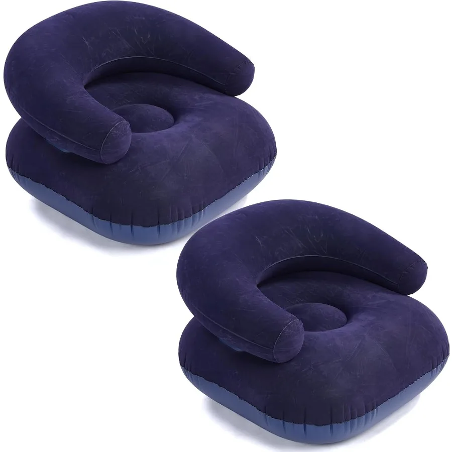 

2 Pcs Inflatable Lounge Chair Deck Chair Lazy Sofa Blow Up Folding Portable Couch for Home Office Balcony Floor Seating Blue