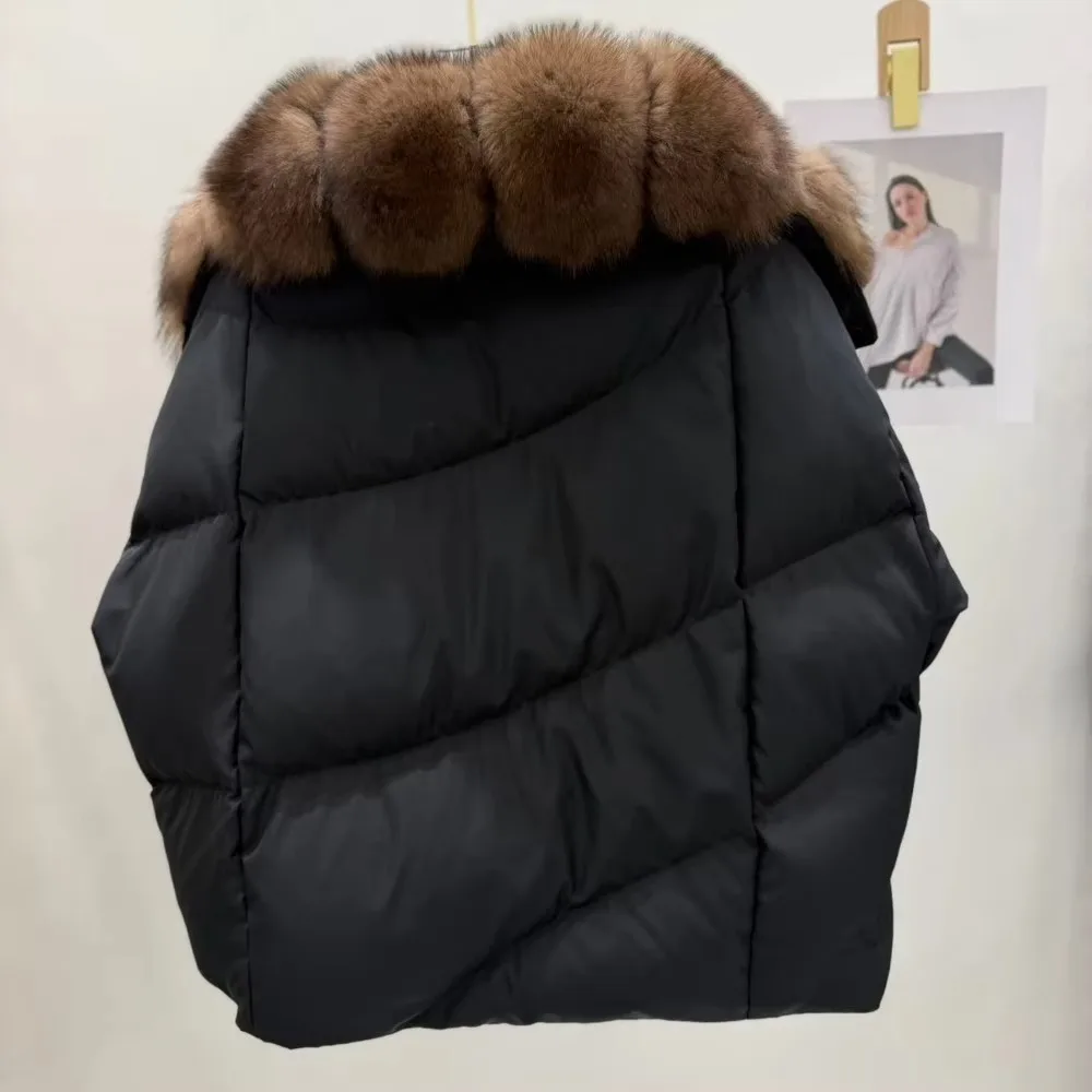 OFTBUY Solid Color Warm Outerwear Women White Duck Down Parka with Real Fox Fur Collar Loose Fit Windproof Winter Puffer Coat