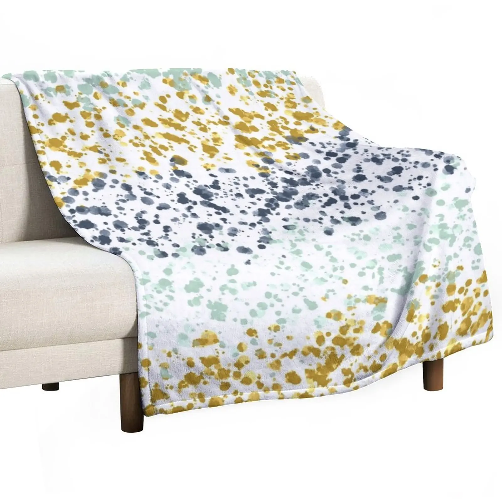 

Splatter Paint Stripes in Navy Blue, Aqua Mint, and Golden Mustard Throw Blanket For Sofa Multi-Purpose Luxury Throw Blanket