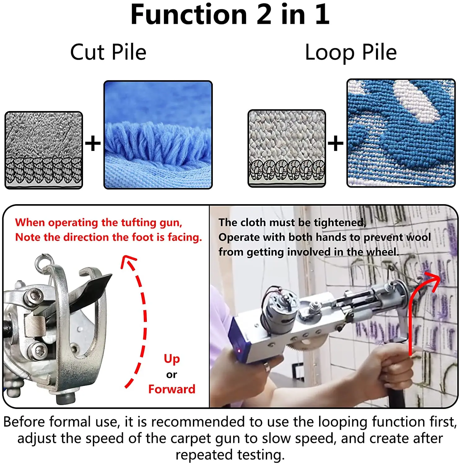 2in1 Electric Rug Tufting Gun Starter Kit Can Do Both Cut and Loop Pile Carpet Weaving Machine with Tufting Cloth Yarns Stocked