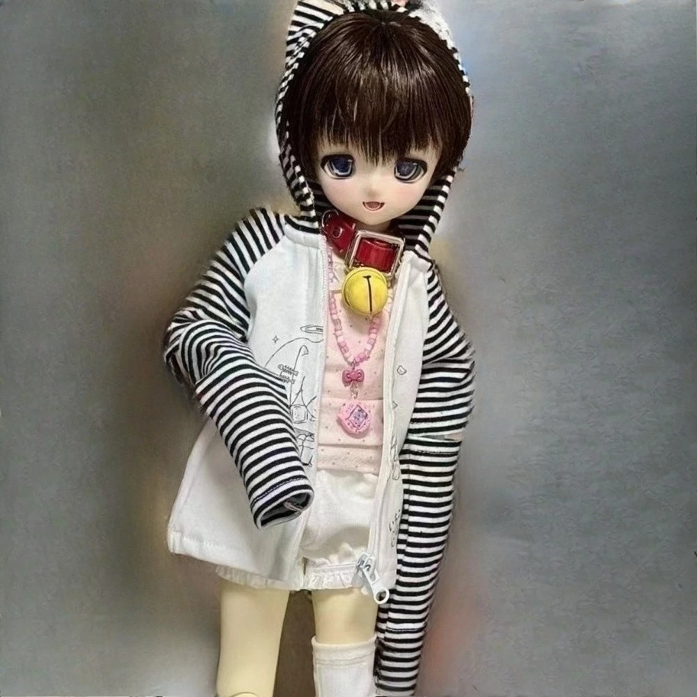 

1/6 1/4 Doll's Clothes Suit for 30/45cm Bjd Doll Striped Zipper Coat Socks Dress Up Play House Toys Doll Accessories, No Doll