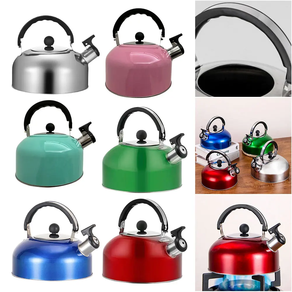 3L Stainless Steel Whistling Tea Kettle Water Boiler  Flat Bottom Teapot Water Boiling Pot for Camping Hiking