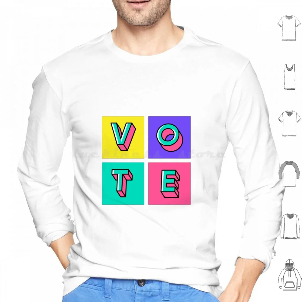 Vote Hoodie Cotton Long Sleeve Vote Elections Change Color Green Pink Purple Yellow Square 3d