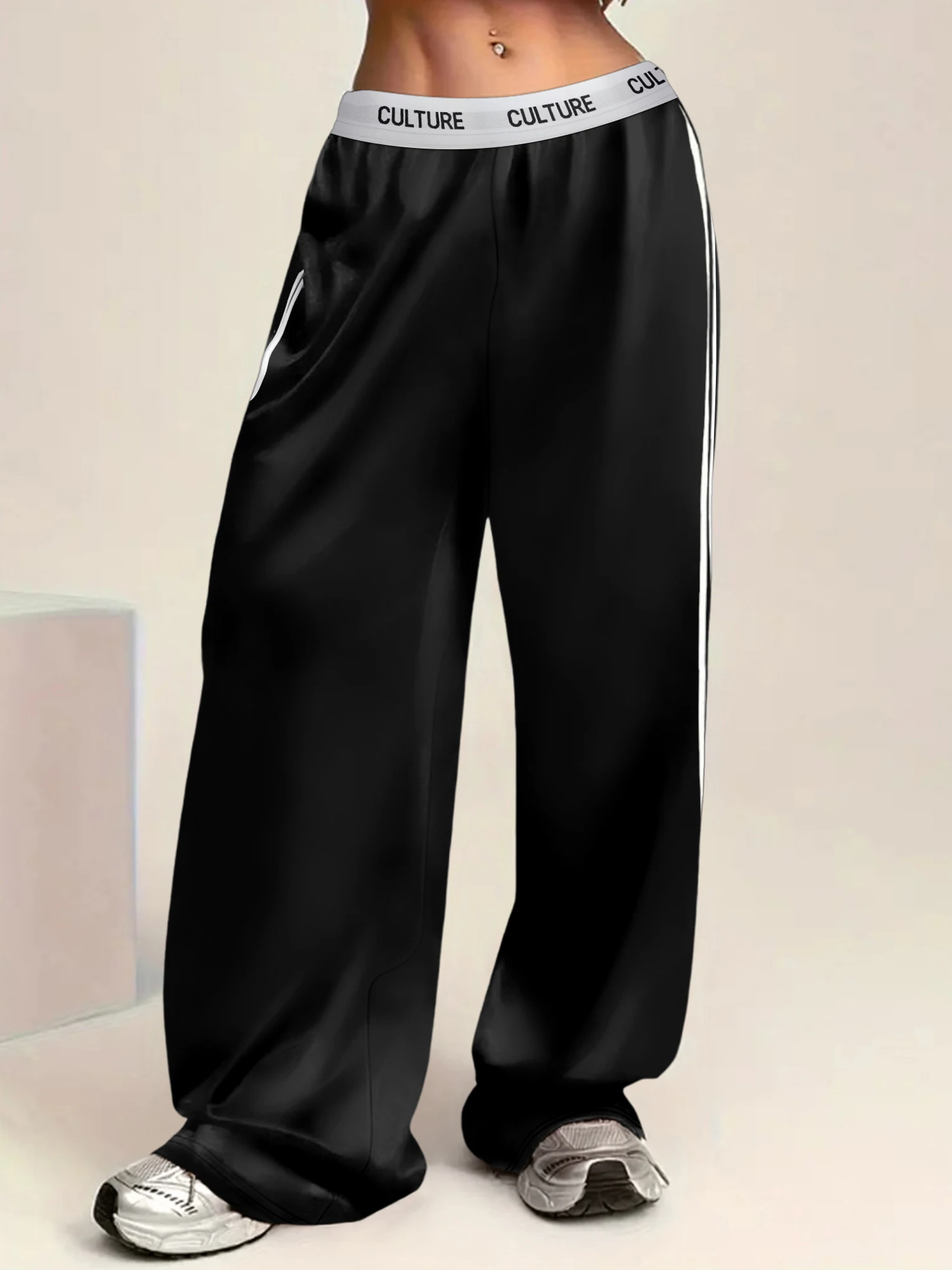 

Женские мягкие широкие брюки большого размера — брюки для отдыха с эластичной резинкой на талии и боковой полоской