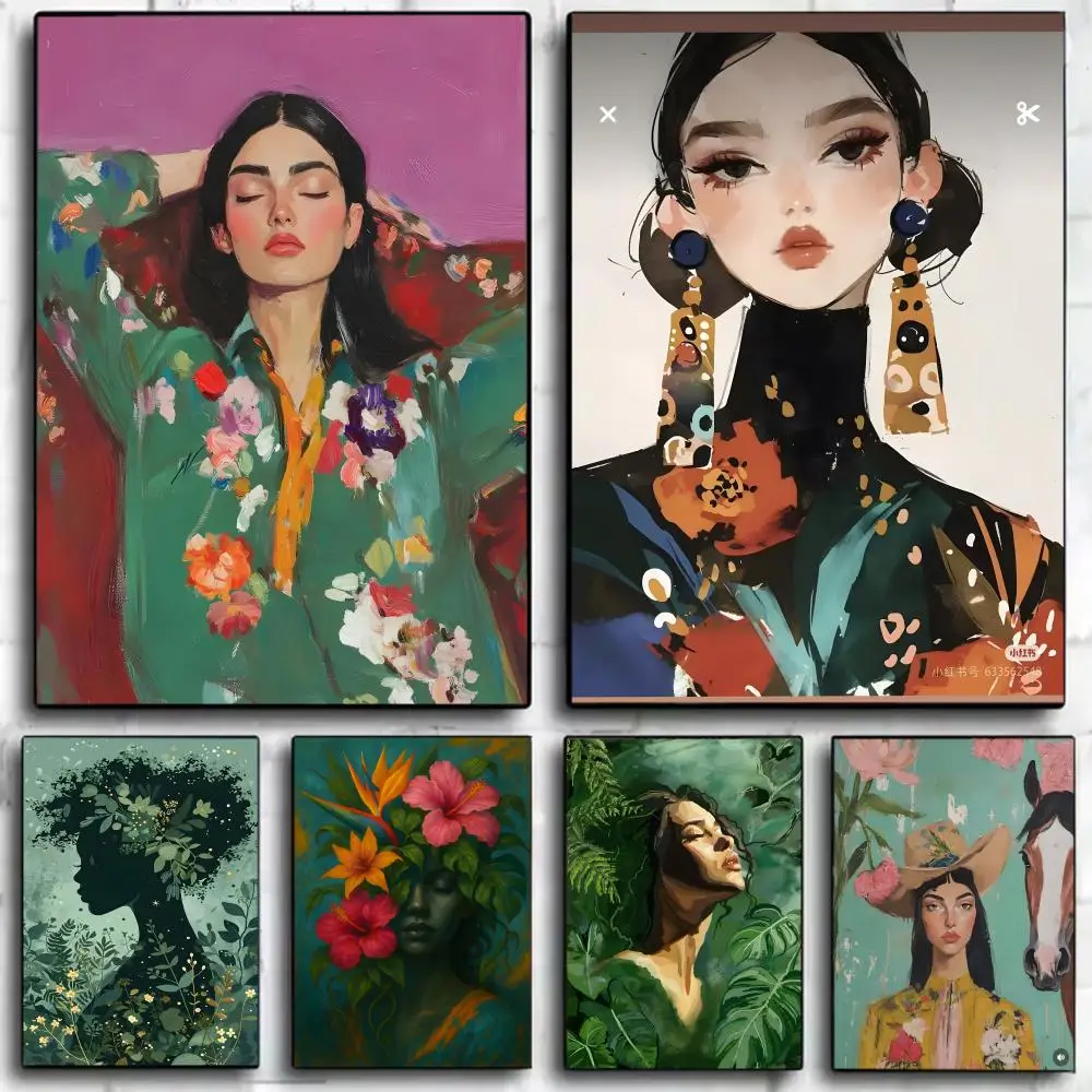 Frameless Woman with f-Flowers Poster Wall Art Print Poster Decorative Mural Home Decor Gift Unframed
