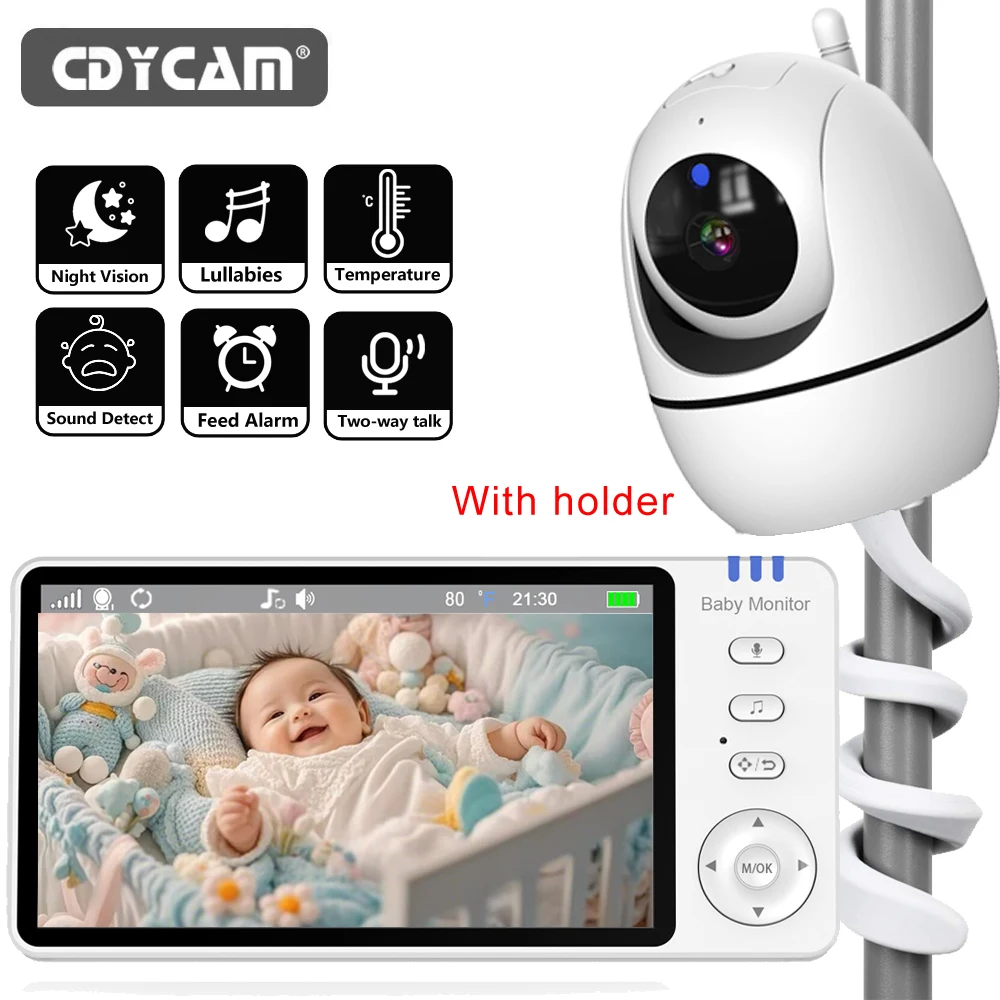 

Cdycam 5,0-дюймовый радионяня, аккумулятор 3500 мАч, IPS-экран с няней, PTZ-камерой, двустороннее аудио VOX, колыбельная, зарядка через USB с подставкой