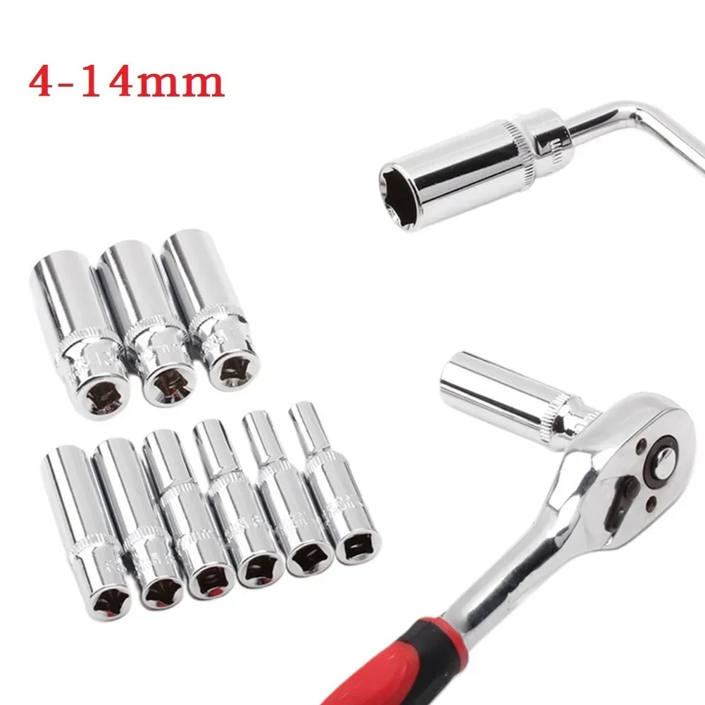 1pc 4-14mm Deep Socket 1/4inch Hex Socket Ratchet Wrench Drive Sockets Adapter Hand Repair Tools Accessories