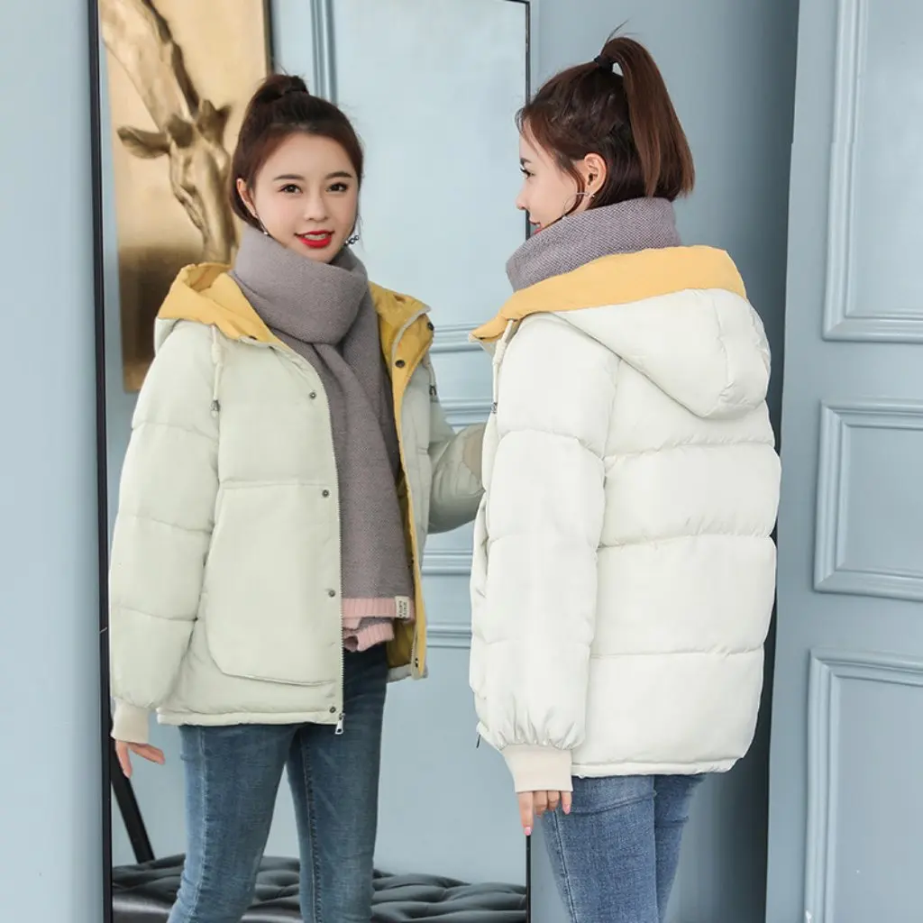 

Women's Winter Short Hooded down Jacket Korean Style Cotton Coat Warmth Duck down Dropshipping Bread Coat for Ladies