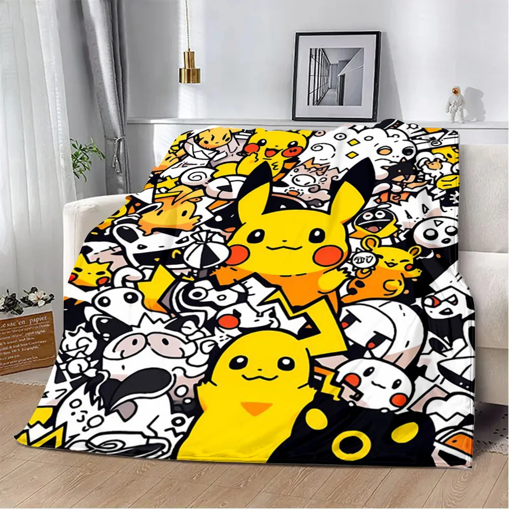 Cute Cartoon Pikachues Printed Blanket Picnic Blankets Warm Blanket Soft and Comfortable Blanket Home Travel Birthday Gift