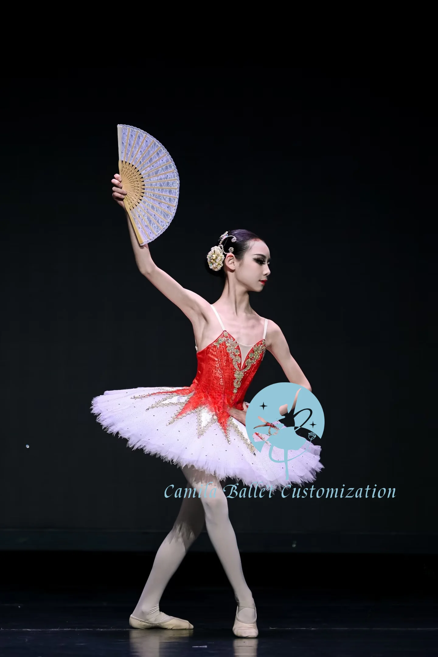 High-end custom red and white million-dollar clown ballet TUTU competition performance skirt adult and kids