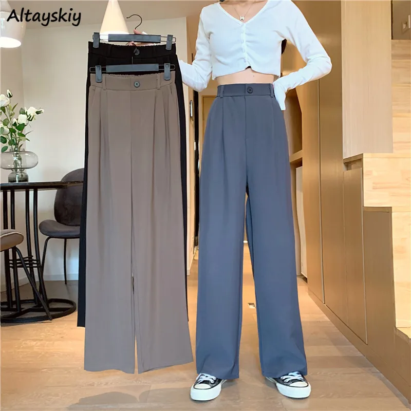 S-4XL High Waist Wide Leg Pants Women Autumn Elegant Young Fashion Draped Classic Daily Solid All Match Pantalones OL Females