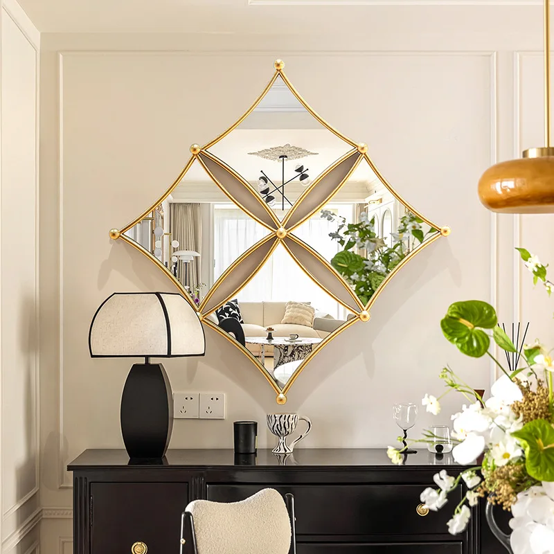 

Modern minimalist light luxury dining room decorative mirror living room TV background wall creative entrance wall metal pendant