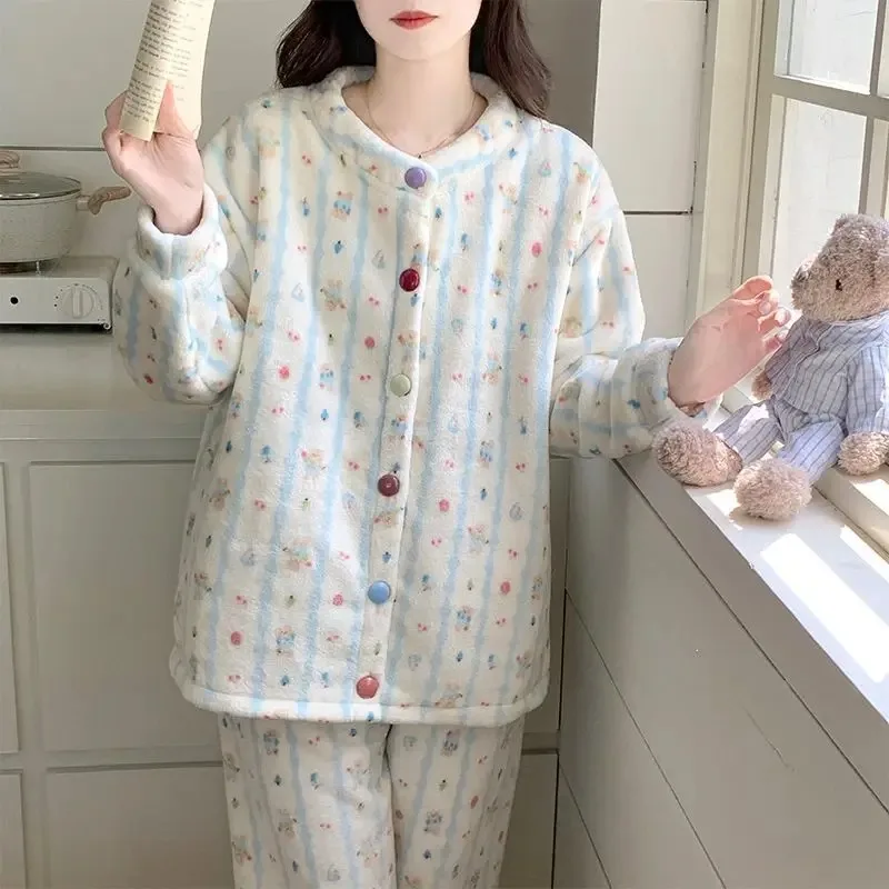 

Winter Comfortable and Cute Half-fleece Girls' Pajamas Set, Sweet and Warm Girls' Pajamas, Loose and Thick Home Wear Set
