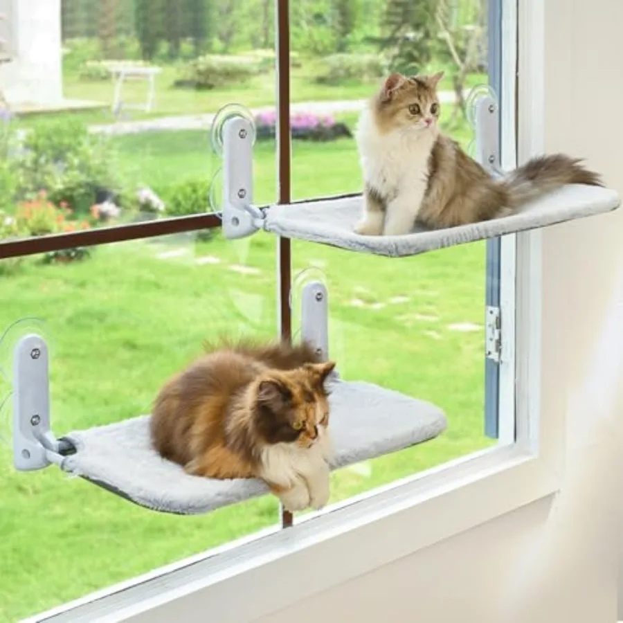 

2PC Window Perch Cordless Foldable Hammock for Window with Metal Frame and Reversible Cover, Large Suction Cups Window Resting
