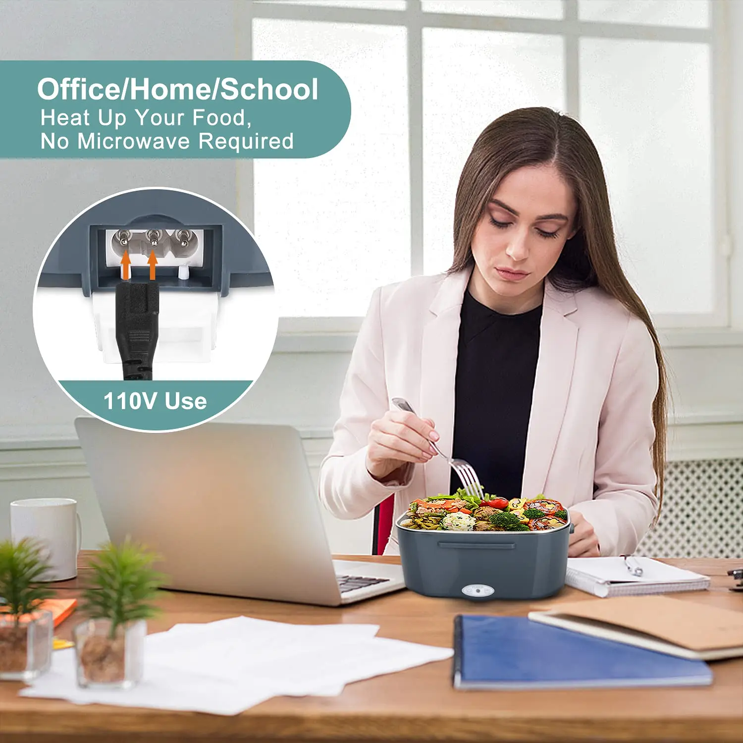 2 In 1 Car and Home Electric Heating Lunch Box Food Container Portable Bento Box Stainless Steel Liner Bento Thermal Lunch Box