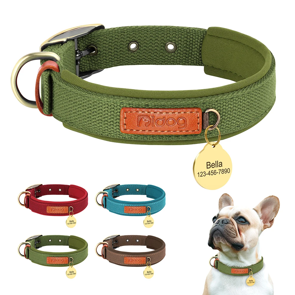

Personalized Nylon Dog Collar Free Engraving Dogs ID Tag Collars Anti-lost Dog Paw Tags Nameplate For Small Large Dogs Pug