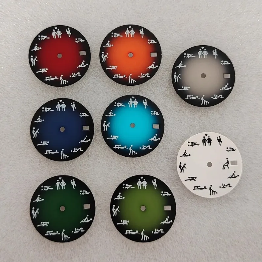 Novo 28.5mm nh35 dial gradiente duas cores dial + mãos verde luminoso para nh35/36 movimento relógio acessórios