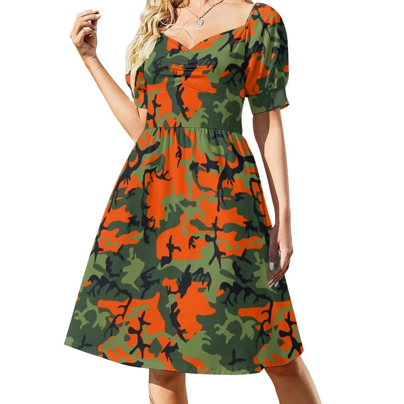 

orange and green camo Short Sleeved Dress Long dress elegant chic wedding evening dresses summer dress women 2025