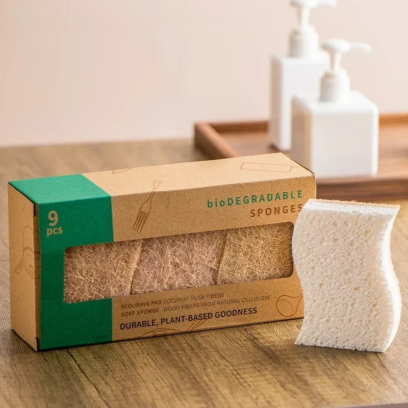 Dish Washing Sponge Natural Sisal Wood Pulp Cotton NCoconut Scrubber for Dishes Pack of Household Cleaning Sponges White