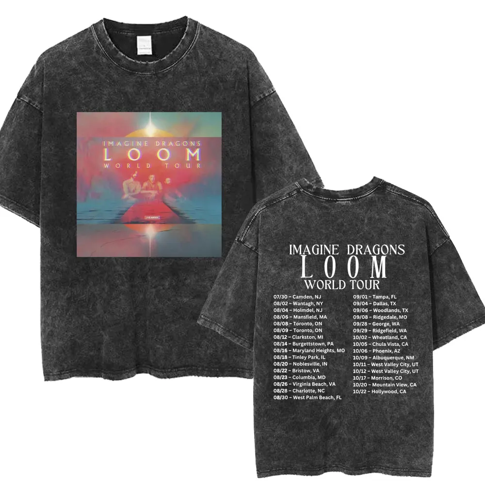 Imagine Dragons Band Loom Tour 2025 Washed T Shirt Men Women Fashion Hip Hop Vintage Tshirt Cotton Loose Popular Street T Shirts image 6