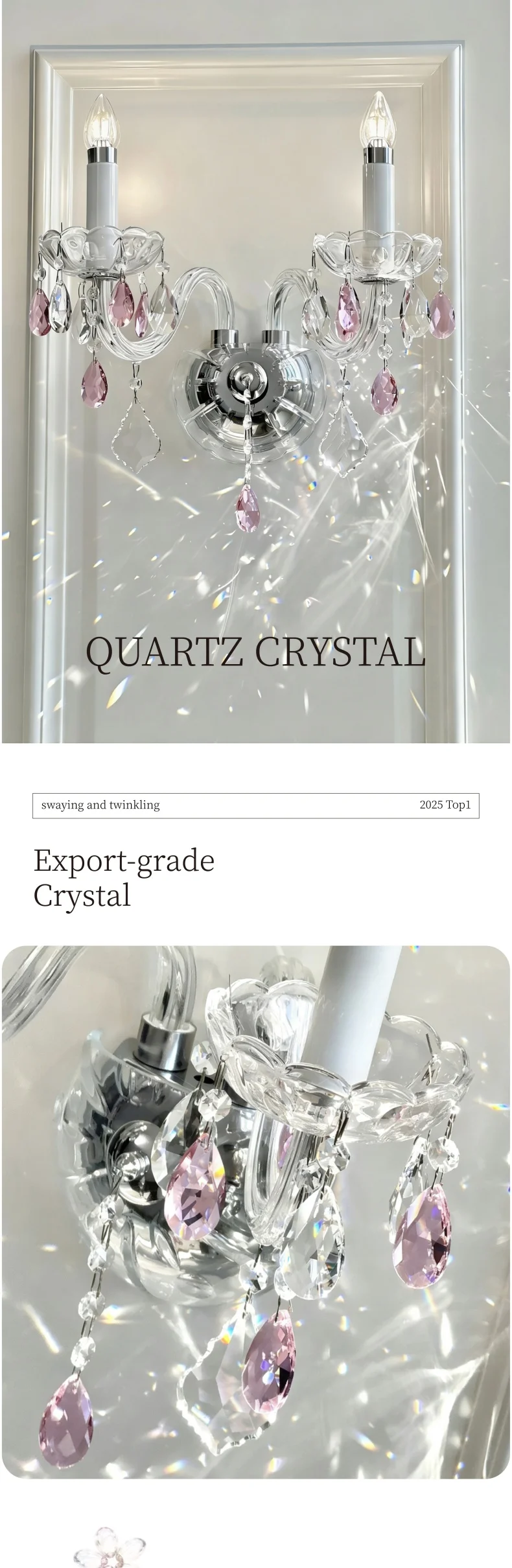 European Blue Pink Green Crystal Wall Lamp French Romantic