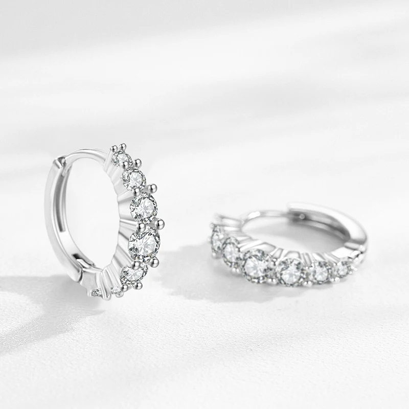

Ailmay Real 925 Sterling Silver Luxury Circle Zirconia Hoop Earrings Trendy Ear Buckle For Women Wedding Engagement Jewelry Gift