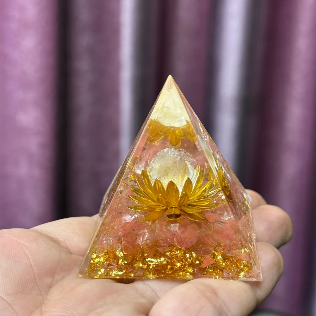 1pc Orgonite Pyramide, Quartz Rose Lotus Style Orgonite Pyramide, Home Desktop Handmade Ornaments