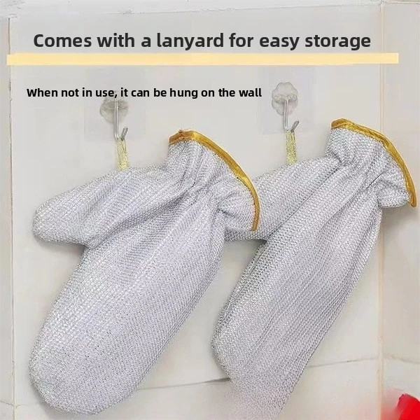 قفازات فضية - سلكية لغسل الأطباق، مقاومة للحرارة والحرارية - فولاذ معزول - قفازات سلكية، مقالي تنظيف الأطباق #2